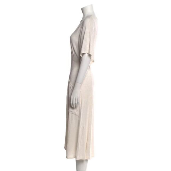 Reformation Midi Dress Linen Blend Plunge V-Neck Texture Knit Ivory XS Stretchy - Picture 11 of 12